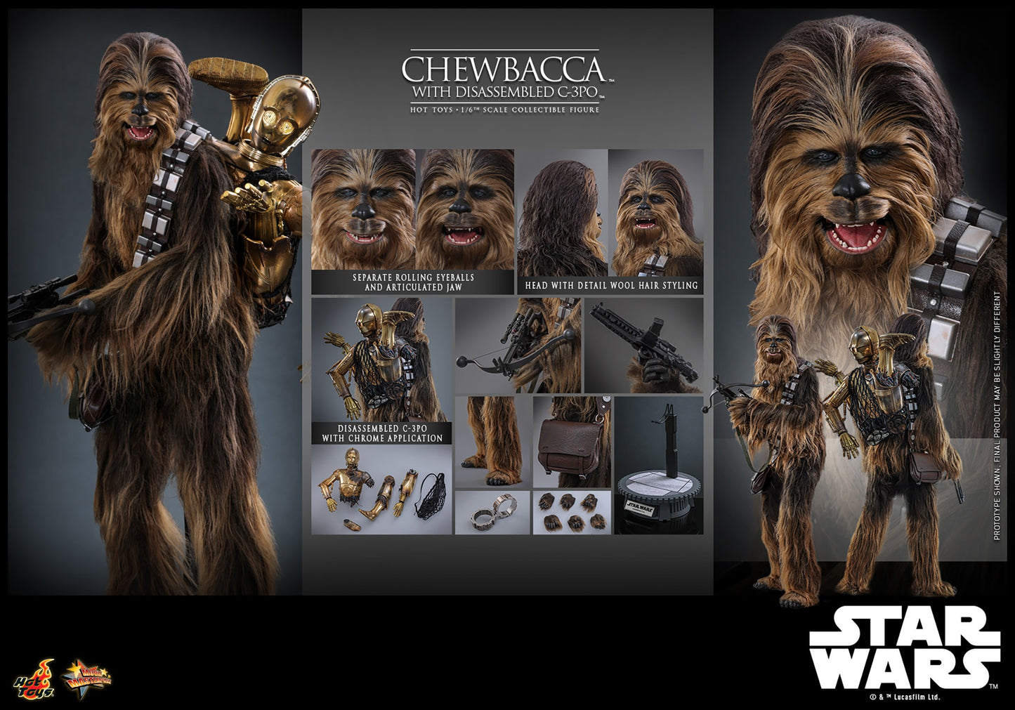 Chewbacca con C-3PO desmontado 1/6 Hot Toys