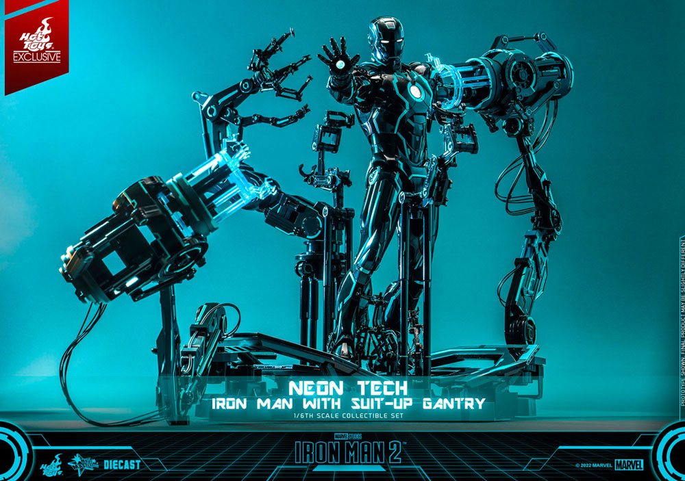 🔴PRE-ORDER Neon Tech Iron Man with Suit-Up Gantry 1/6 Iron Man 2 Figura