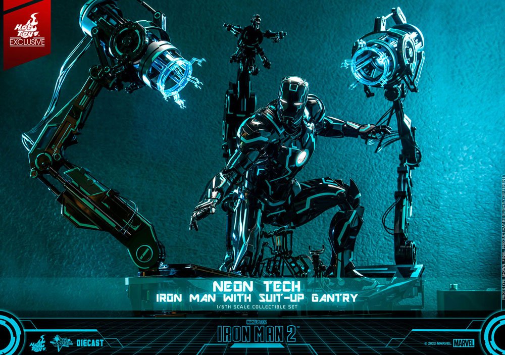🔴PRE-ORDER Neon Tech Iron Man with Suit-Up Gantry 1/6 Iron Man 2 Figura