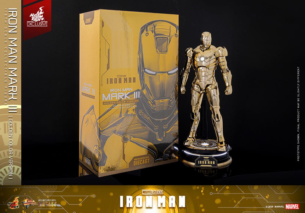Iron Man Mark III (Gold Color Version) Hot Toys Exclusive 1/6 Iron Man Figura Movie Masterpiece Diecast