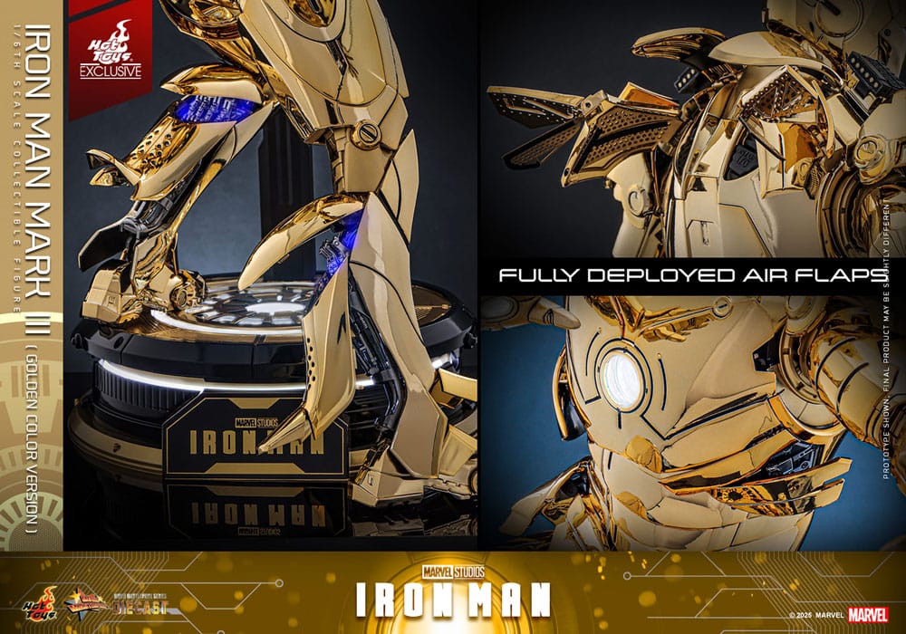 Iron Man Mark III (Gold Color Version) Hot Toys Exclusive 1/6 Iron Man Figura Movie Masterpiece Diecast