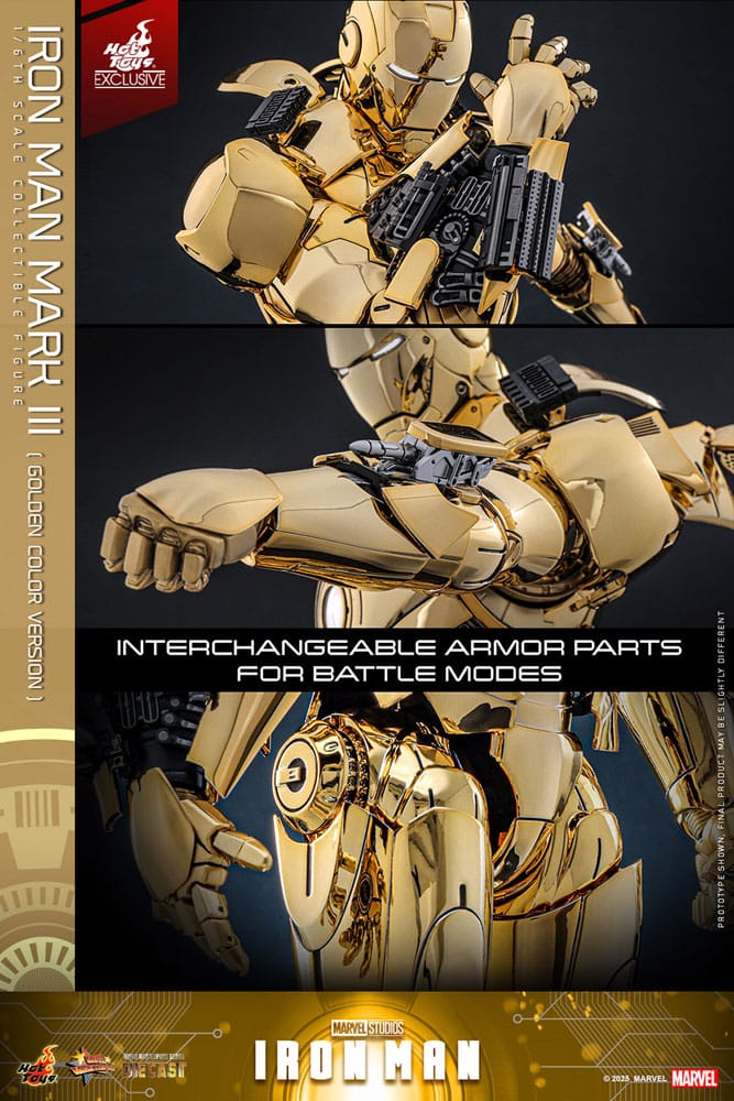 Iron Man Mark III (Gold Color Version) Hot Toys Exclusive 1/6 Iron Man Figura Movie Masterpiece Diecast