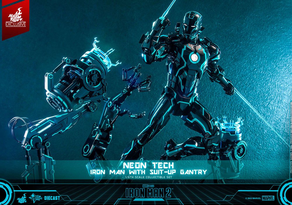 🔴PRE-ORDER Neon Tech Iron Man with Suit-Up Gantry 1/6 Iron Man 2 Figura