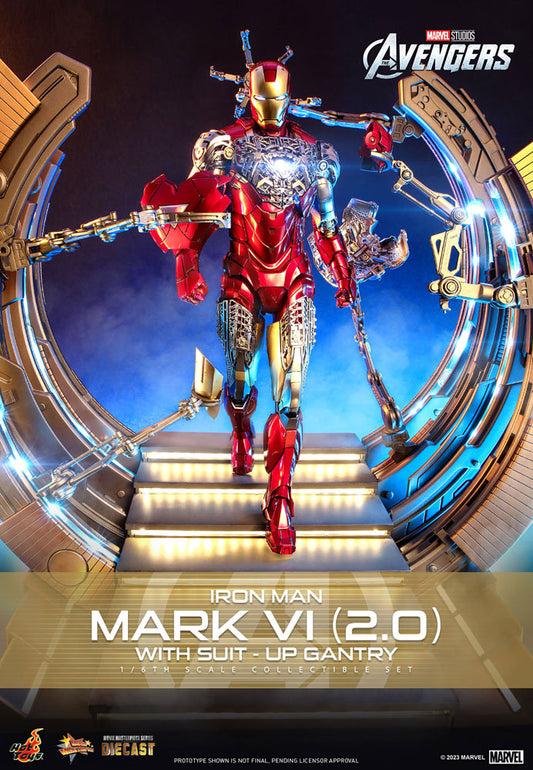 Iron Man Mark VI (2.0) with Suit-Up Gantry 1/6 Marvel Los Vengadores Figura Movie Masterpiece Diecast