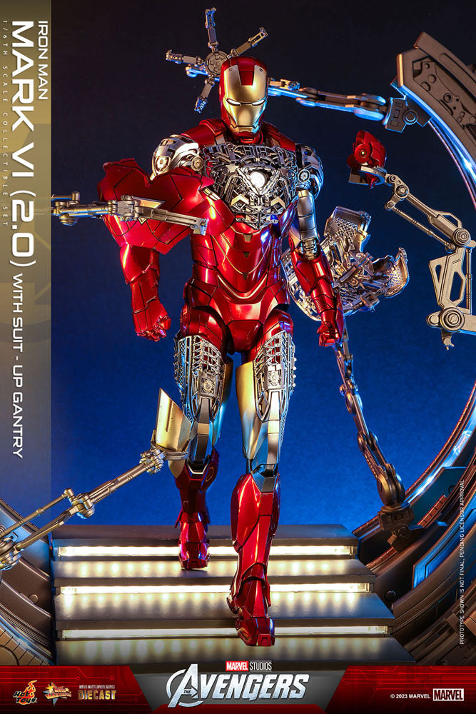 Iron Man Mark VI (2.0) with Suit-Up Gantry 1/6 Marvel Los Vengadores Figura Movie Masterpiece Diecast