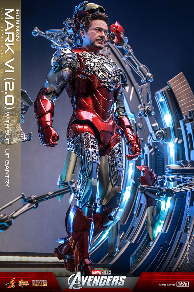 Iron Man Mark VI (2.0) with Suit-Up Gantry 1/6 Marvel Los Vengadores Figura Movie Masterpiece Diecast