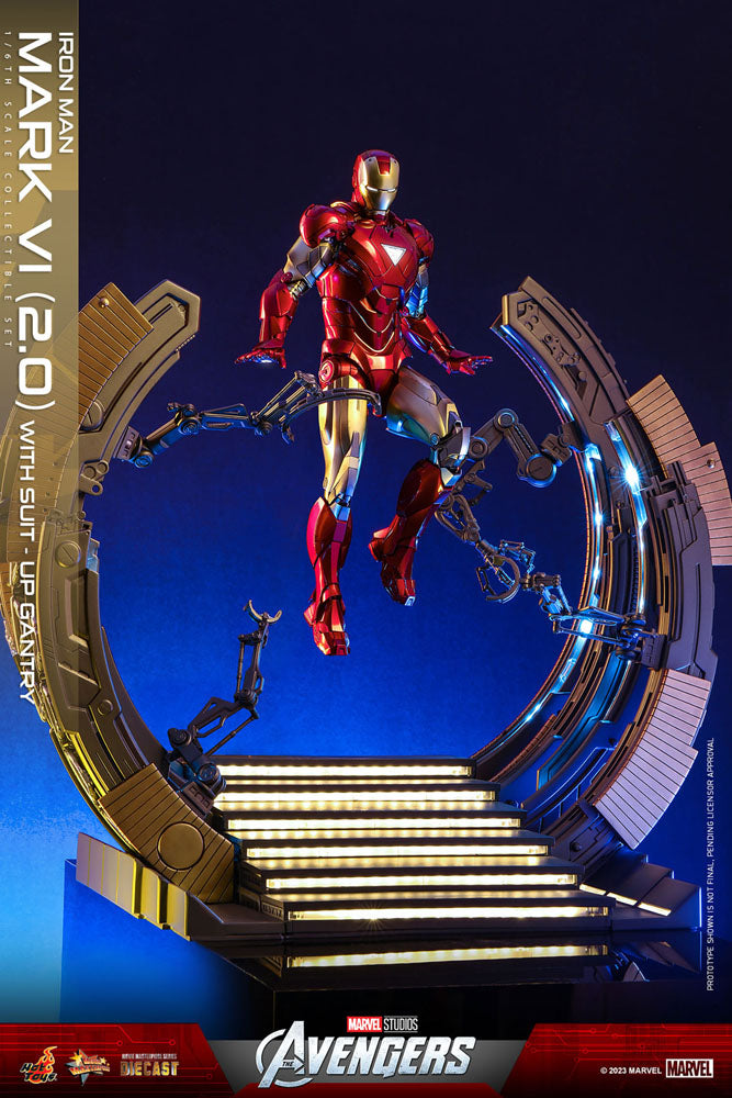 Iron Man Mark VI (2.0) with Suit-Up Gantry 1/6 Marvel Los Vengadores Figura Movie Masterpiece Diecast