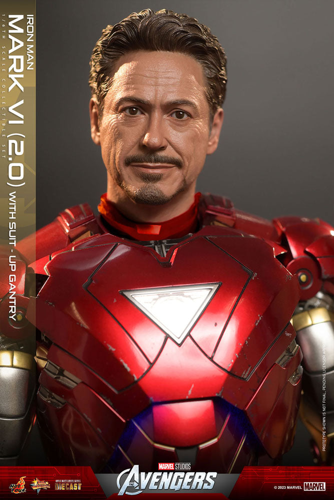 Iron Man Mark VI (2.0) with Suit-Up Gantry 1/6 Marvel Los Vengadores Figura Movie Masterpiece Diecast