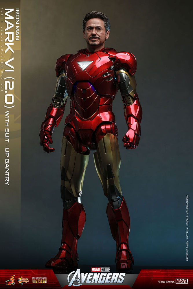 Iron Man Mark VI (2.0) with Suit-Up Gantry 1/6 Marvel Los Vengadores Figura Movie Masterpiece Diecast