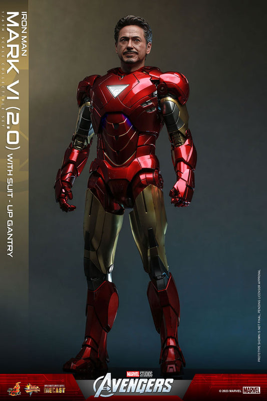 Iron Man Mark VI (2.0) with Suit-Up Gantry 1/6 Marvel Los Vengadores Figura Movie Masterpiece Diecast