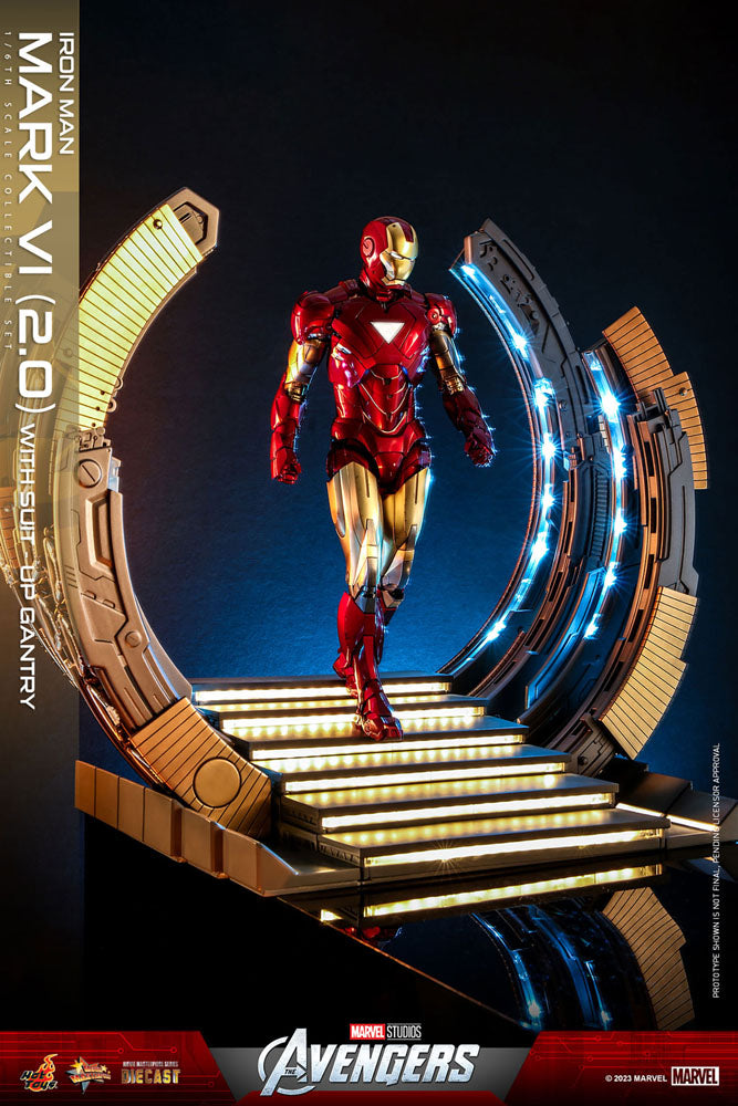 Iron Man Mark VI (2.0) with Suit-Up Gantry 1/6 Marvel Los Vengadores Figura Movie Masterpiece Diecast