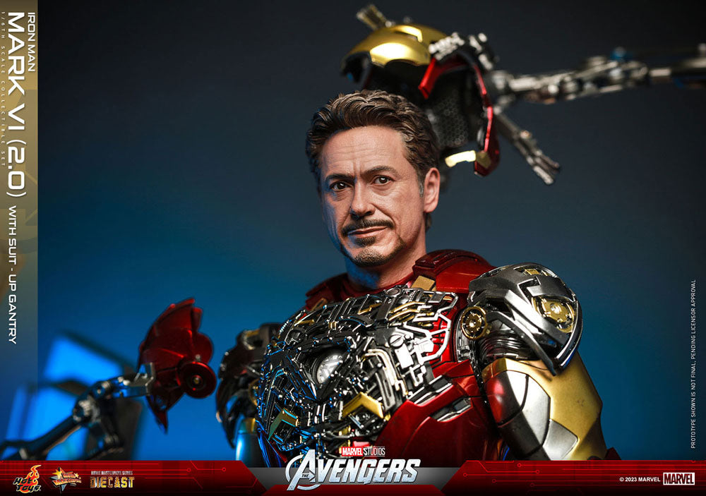 Iron Man Mark VI (2.0) with Suit-Up Gantry 1/6 Marvel Los Vengadores Figura Movie Masterpiece Diecast
