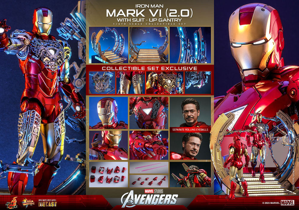 Iron Man Mark VI (2.0) with Suit-Up Gantry 1/6 Marvel Los Vengadores Figura Movie Masterpiece Diecast