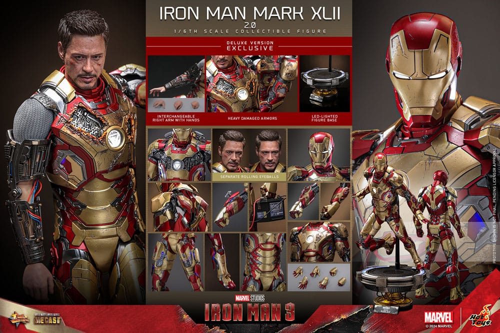 🔴PRE-ORDER Iron Man Mark XLII (2.0) Deluxe 1/6 Iron Man 3 Figura Movie Masterpiece Diecast