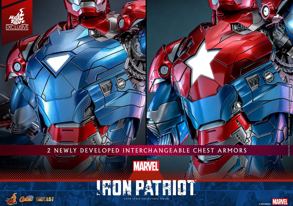 Iron Patriot Hot Toys Exclusive 1/6 Marvel Figura Diecast Comic Masterpiece