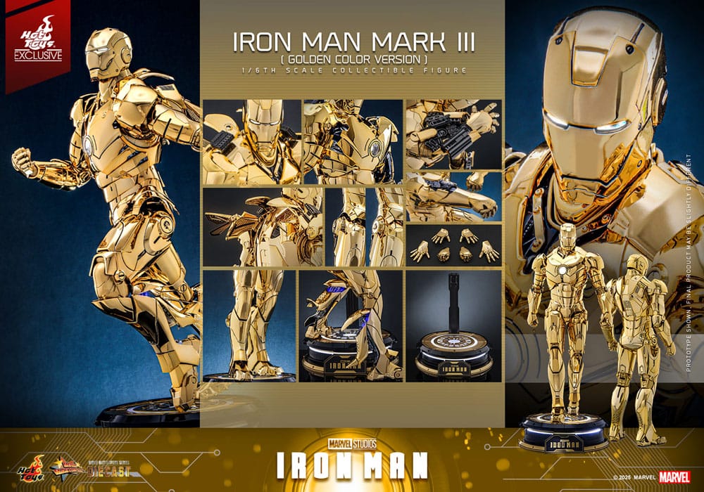 Iron Man Mark III (Gold Color Version) Hot Toys Exclusive 1/6 Iron Man Figura Movie Masterpiece Diecast
